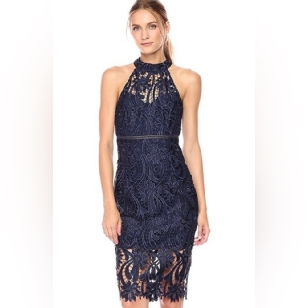 Bardot Elegant Navy Lace Halter Midi Dress